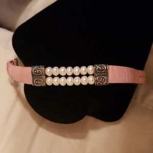 16 pearl bracelet 925 silver with pink genuine leather